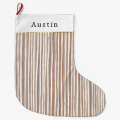 Cream Brown Stripes Christmas Grote Kerstsok (Voorkant)