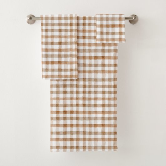 Cream Brown Stripes Tan Plaid Bad Handdoek (Insitu)