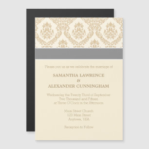 Cream Brown Tan Damask Magnetic Wedding Invitation Magnetische Uitnodiging