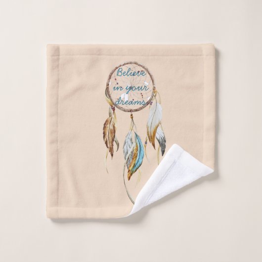Cream Brown Turquoise Dream Catcher Bad Handdoek (Wasdoekje)