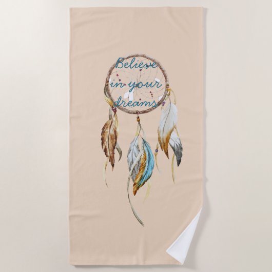 Cream Brown Turquoise Dream Catcher Strandlaken (Voorkant)