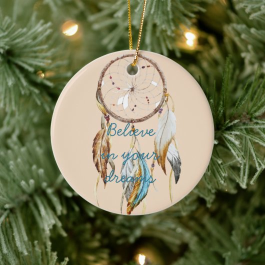 Cream Brown Turquoise Dream catcher waterverf Keramisch Ornament (Boom)