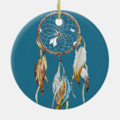Cream Brown Turquoise Dream catcher waterverf Keramisch Ornament (Achterkant)