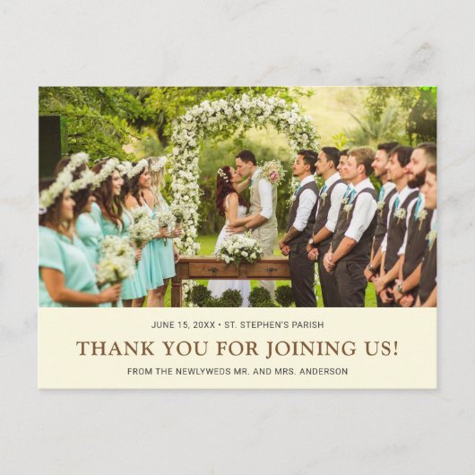 Cream Brown Wedding | Bruid bruidegom foto Dank u Aankondigingskaart (Voorkant)