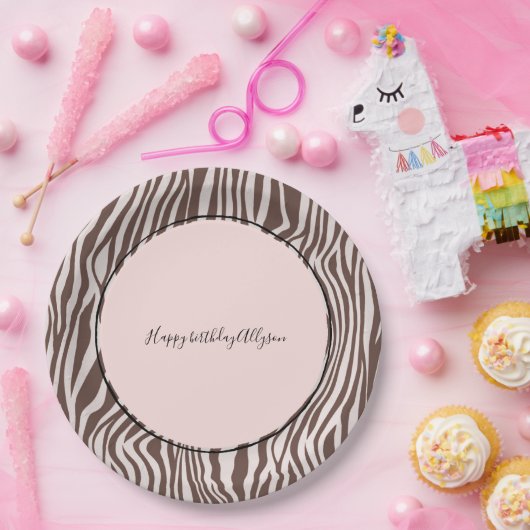 Cream Brown Zebra Print Papieren Bordje (Feest)