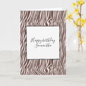 Cream Brown Zebra Print Verjaardag Kaart (Gele Bloem)
