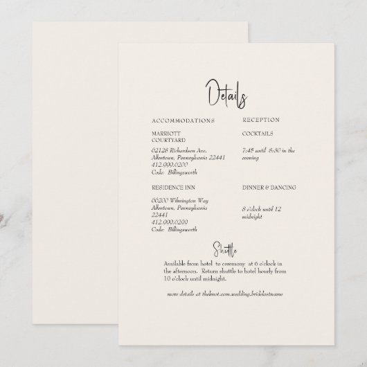 Cream bruiloft detail kaart (Voorkant / Achterkant)