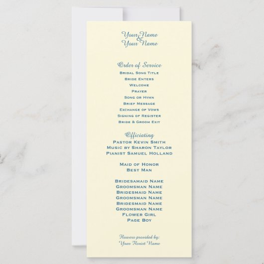 Cream bruiloft programma (Voorkant)