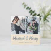 Cream Brush Married & Merry Photo | Vierkant Feestdagenkaart (Staand voorkant)