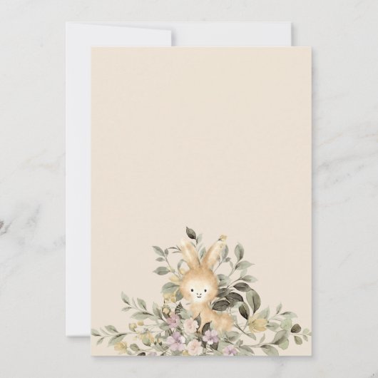 Cream Bunny Rabbit Botanical Floral Baby Shower Kaart (Achterkant)
