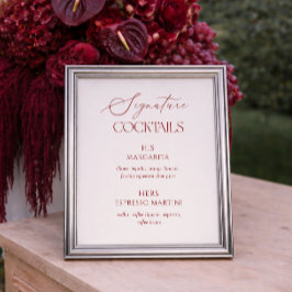 Cream & Burgundy Bruiloft Signature Cocktails Poster