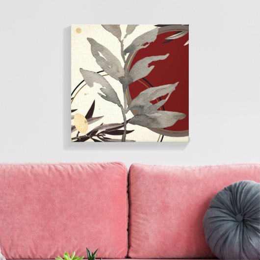 Cream Burgundy & Grey Artistic Abstracte Waterverf Canvas Afdruk (Insitu (Woonkamer))