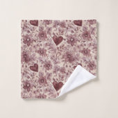 Cream Burgundy Red Hearts Flowers Bad Handdoek (Wasdoekje)