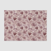 Cream Burgundy Red Hearts Flowers Bridal Shower Tissuepapier (Voorkant)