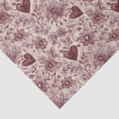 Cream Burgundy Red Hearts Flowers Bridal Shower Tissuepapier (Detail)