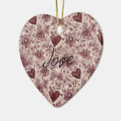 Cream Burgundy Red Hearts Flowers Keramisch Ornament (Links)