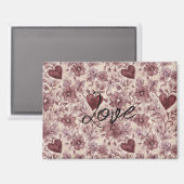 Cream Burgundy Red Hearts Flowers Magneet (Voorkant / Achterkant)