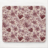 Cream Burgundy Red Hearts Flowers Muismat (Voorkant)