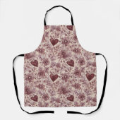 Cream Burgundy Red Hearts Flowers Schort (Voorkant)