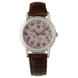 Cream Burgundy Red Hearts Flowers Sexy Faux Lace Horloge