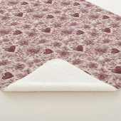 Cream Burgundy Red Hearts Flowers Sherpa Deken (3/4)