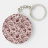 Cream Burgundy Red Hearts Flowers Sleutelhanger (Achterkant)