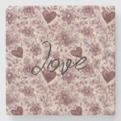 Cream Burgundy Red Hearts Flowers Stenen Onderzetter (Voorkant)