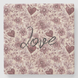 Cream Burgundy Red Hearts Flowers Stenen Onderzetter