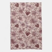Cream Burgundy Red Hearts Flowers Theedoek (Verticaal)