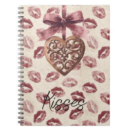 Cream Burgundy Red Lips Kisses Heart Notitieboek