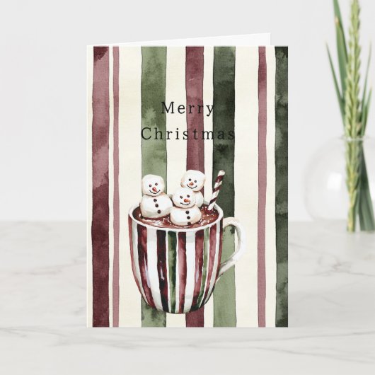Cream Burgundy Red Stripes Christmas Snowmen Cup Kaart (Voorkant)