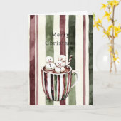Cream Burgundy Red Stripes Christmas Snowmen Cup Kaart (Gele Bloem)
