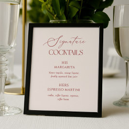 Cream & Burgundy Wedding Signature Cocktails Poster