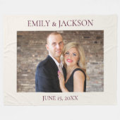 Cream Burgundy Wedding Verloving Foto Fleece Deken (Voorkant (Horizontaal))