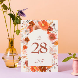 Cream Burnt Oranje Floral Botanical Arch Wedding Kaart