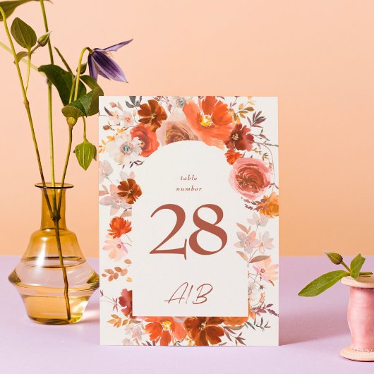 Cream Burnt Oranje Floral Botanical Arch Wedding Kaart