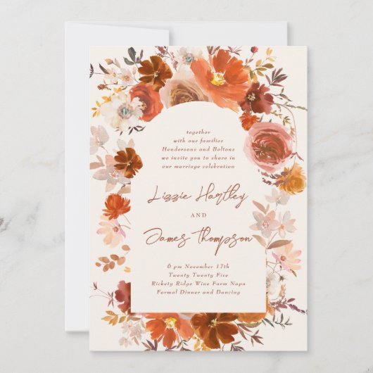 Cream Burnt Oranje Floral Botanical Arch Wedding Kaart (Voorkant)
