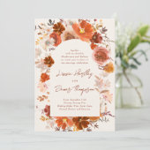 Cream Burnt Oranje Floral Botanical Arch Wedding Kaart (Staand voorkant)
