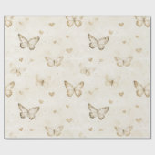 Cream Butterflies & Hearts Birthday Cadeaupapier (Vlak)