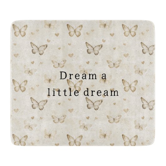 Cream Butterflies Hearts   Snijplank (Voorkant)