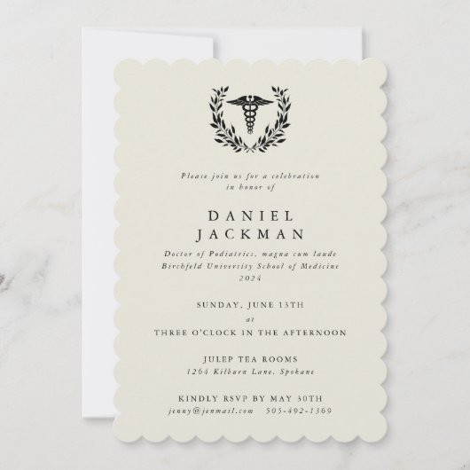 Cream Caduceus+Laurel Medical School Afstuderen Kaart (Voorkant)