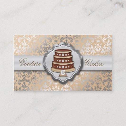 Cream Cake Couture Glitzy Damask Cake Bakery Visitekaartje (Voorkant)