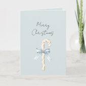 Cream Candy Canes Blue Bow Christmas Kaart (Voorkant)