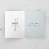 Cream Candy Canes Blue Bow Christmas Kaart (Binnen)