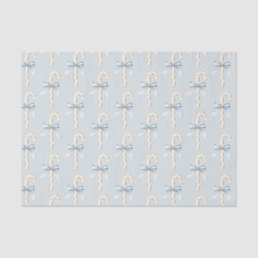 Cream Candy Canes Blue Bow Christmas Tissuepapier (Voorkant)