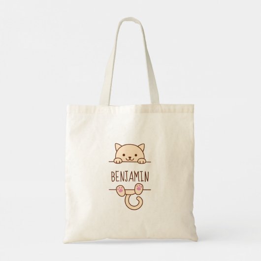 Cream Cat Peking achter eigen naam Tote Bag (Achterkant)