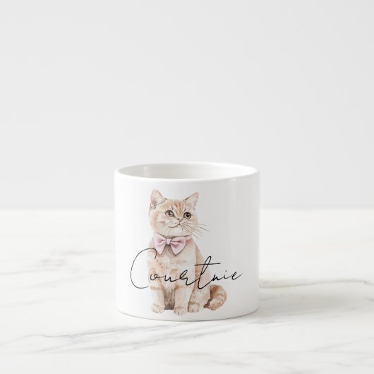 Cream Cat Pink Bow Espresso Kop (Voorkant)