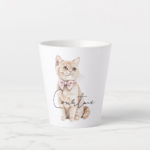 Cream Cat Pink Bow Latte Mok