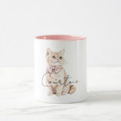 Cream Cat Pink Bow Mok (Midden)