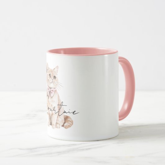 Cream Cat Pink Bow Mok (Voorkant rechts)